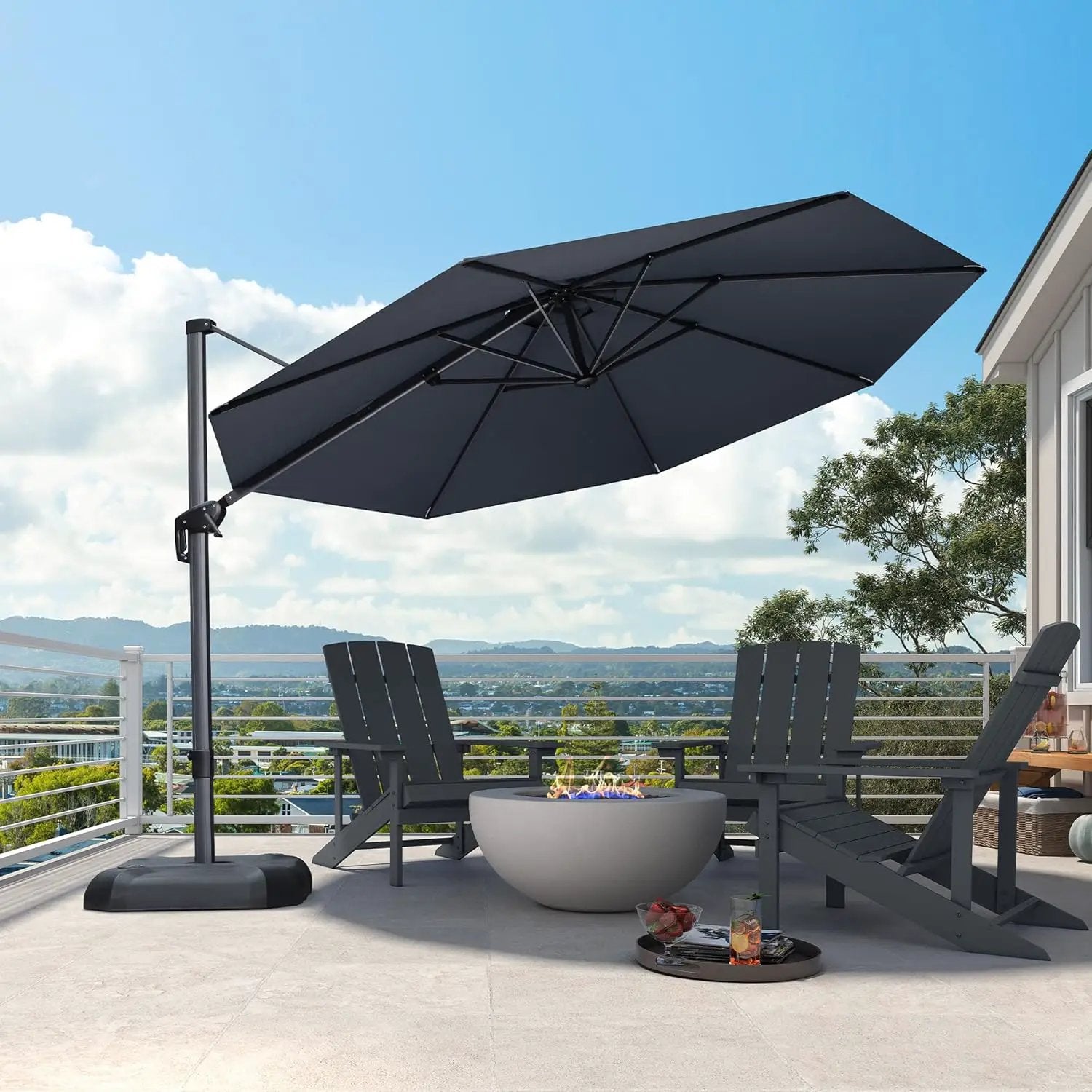 PURPLE LEAF 11 Feet Patio Umbrella Outdoor Cantilever Round Umbrella Aluminum Offset Umbrella with 360-degree Rotation for Garden Deck Pool Patio, Grey by GreenHaven Gardens