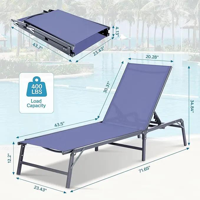 Outdoor Chaise Lounge Chair, Foldable & Assemble-Free, 6 Adjustable Positions, Durable Rust-Resistant Frame, Portable Outdoor Pool Lounge Chairs for Pool Patio Beach, Blue by GreenHaven Gardens