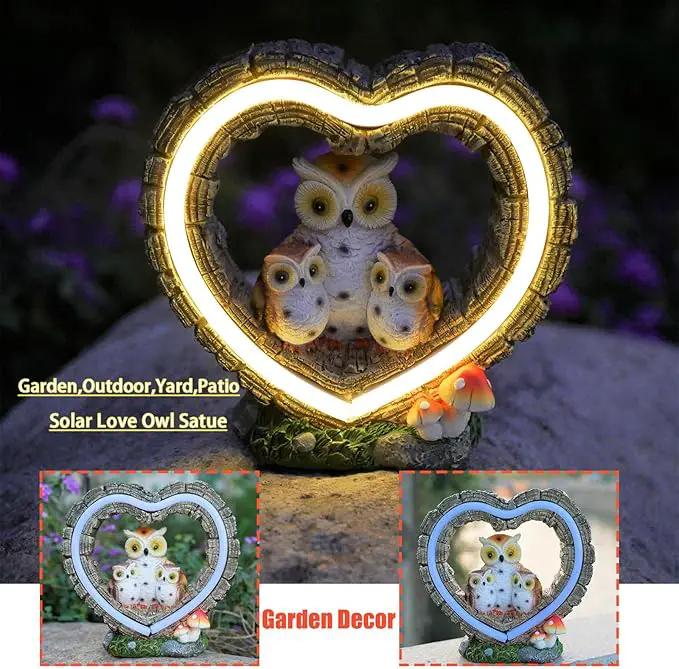 Solar Owl Garden Statue, Outdoor Waterproof Handmade Resin Statue,Garden Sculpture with Solar LED Lights, Warm Owl Statue Decoration, Suitable for Roads, Yards, lawns (Warm Owl Family) by GreenHaven Gardens