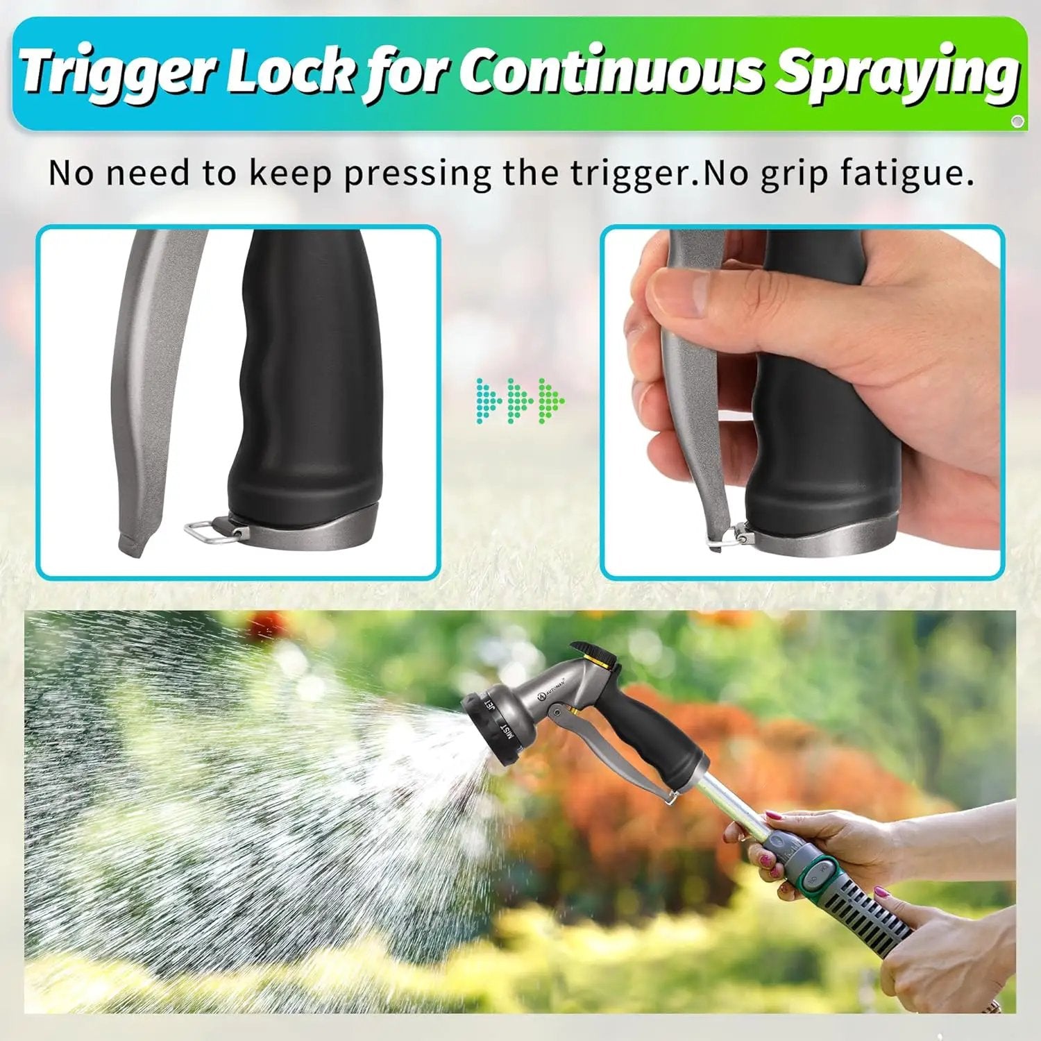AUTOMAN Garden Hose Nozzle - 2 Pack, 100% Metal High Pressure Spray Nozzle, Labor-Saving Design, Heavy Duty for Garden Watering, Car Washing, Window Cleaning, Pets Bathing by GreenHaven Gardens