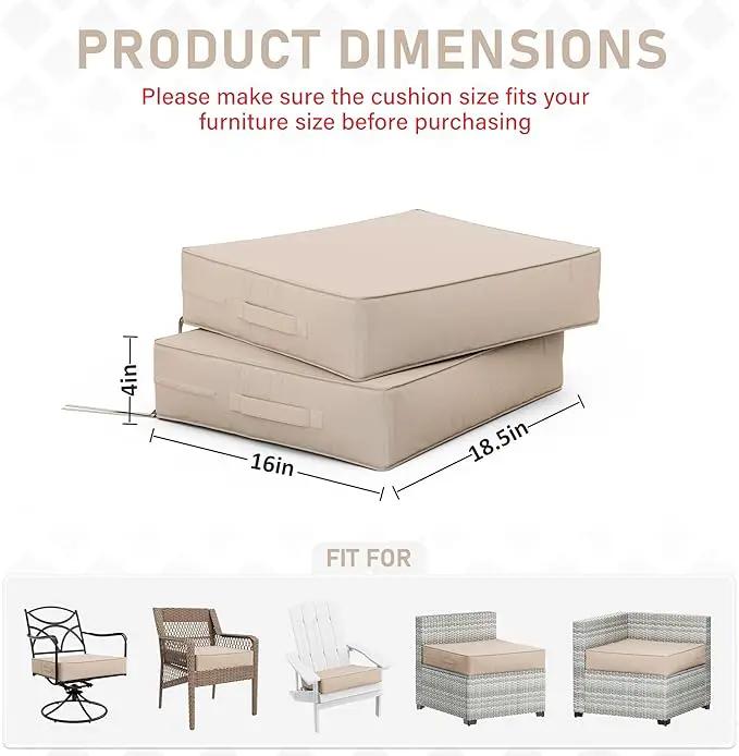 Patio Chair Cushions 18.5 X 16 X 4 Inch Waterproof Outdoor Seat Cushions for Patio Furniture, Outdoor Sofa Couch Pads with Ties & Handle, Set of 2, Sand by GreenHaven Gardens
