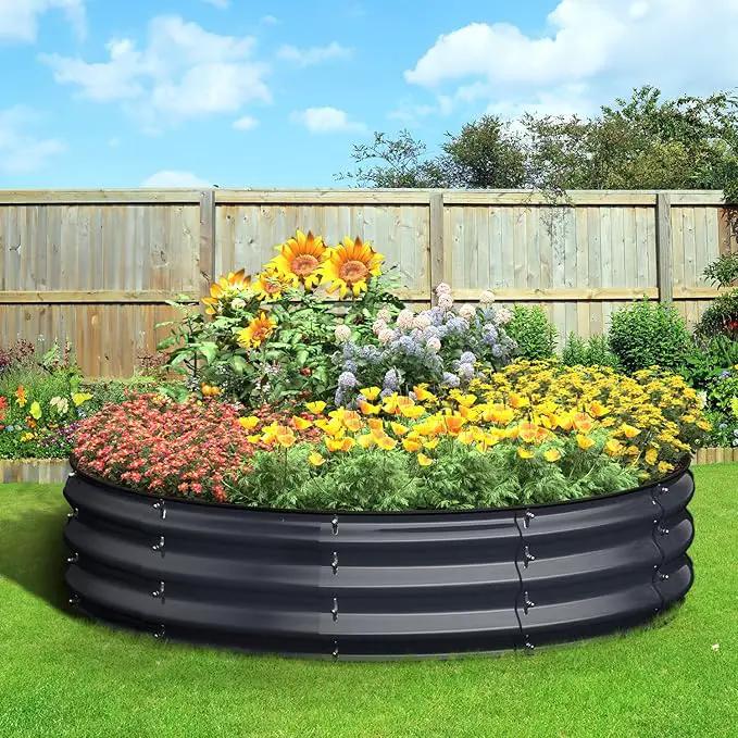 Round 4x4x1 FT Galvanized Raised Garden Bed Kit, Large Metal Planter Box for Outdoor Gardening, Garden Bed for Vegetables Flower Herb(Midnight Gray) by GreenHaven Gardens