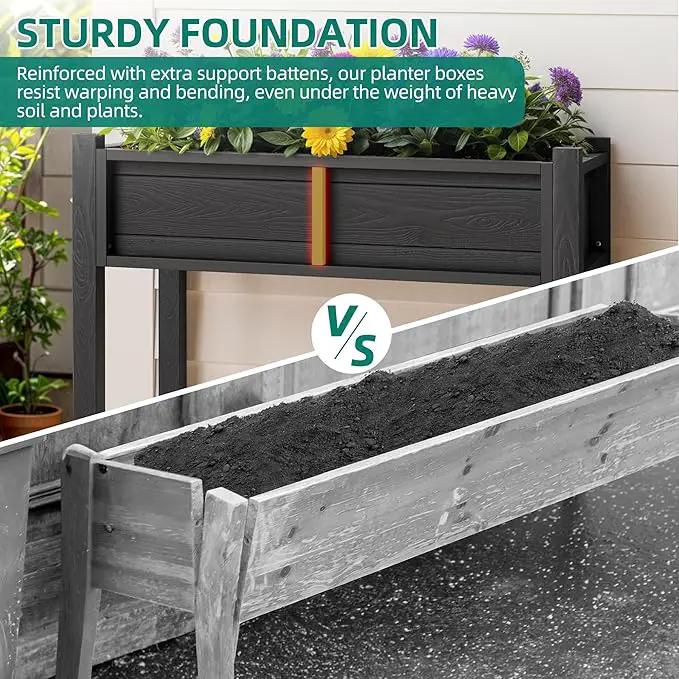 YITAHOME Raised Garden Bed, HIPS Poly Wood Elevated Planter Box with Legs and Drainage Hole, Small Flower Box Stand for Patio Balcony Garden Backyard, Black by GreenHaven Gardens