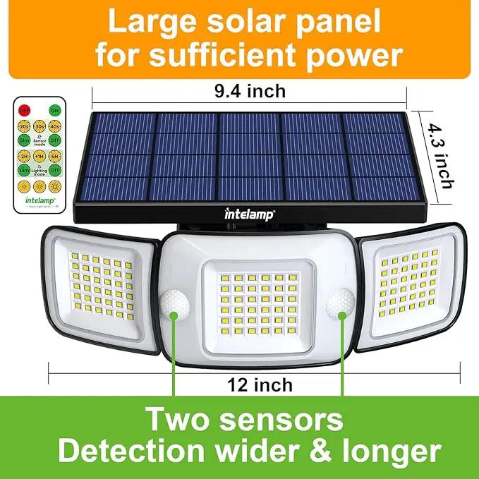 intelamp Solar Flood Lights Outdoor Waterproof, 6000mAh 1200LM Solar Powered Dual Motion Sensor LED Lighting Dusk to Dawn Security Floodlight Exterior with Remote for Outside Garden House Patio by GreenHaven Gardens