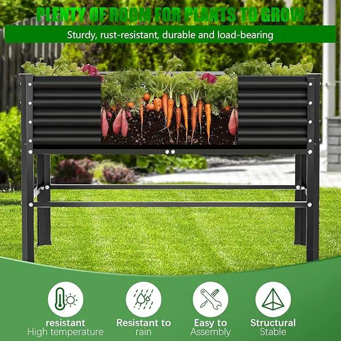 Raised Garden Bed with Legs, 48×24×32in Large Metal Elevated Raised Planter Box,600lb Capacity with Drainage Holes for Vegetables Lawn Green Flowers, Fruits, Terrace by GreenHaven Gardens