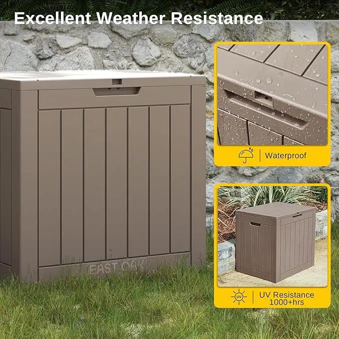 EAST OAK Outdoor Storage Box, 31 Gallon Deck Box, Waterproof Resin Storage Bin for Patio Cushions, Gardening Tools, Accessories, Lockable, UV Resistant, Brown by GreenHaven Gardens