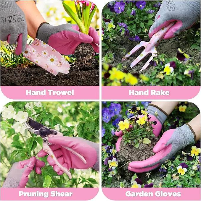 WORKPRO 5PCS Garden Tool Set, Aluminum Heavy Duty Gardening Tool Set with Garden Tool Bag, Outdoor Garden Hand Tools, Pink, Garden Gifts by GreenHaven Gardens