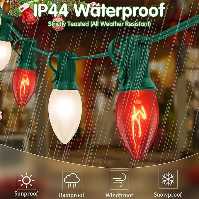 25ft C9 Red and White Christmas Lights,Waterproof C9 Christmas String Lights With 26 Red White bulbs,Commercial Christmas Lights Outdoor for Garden House Xmas Garland Christmas Tree Decorations by GreenHaven Gardens
