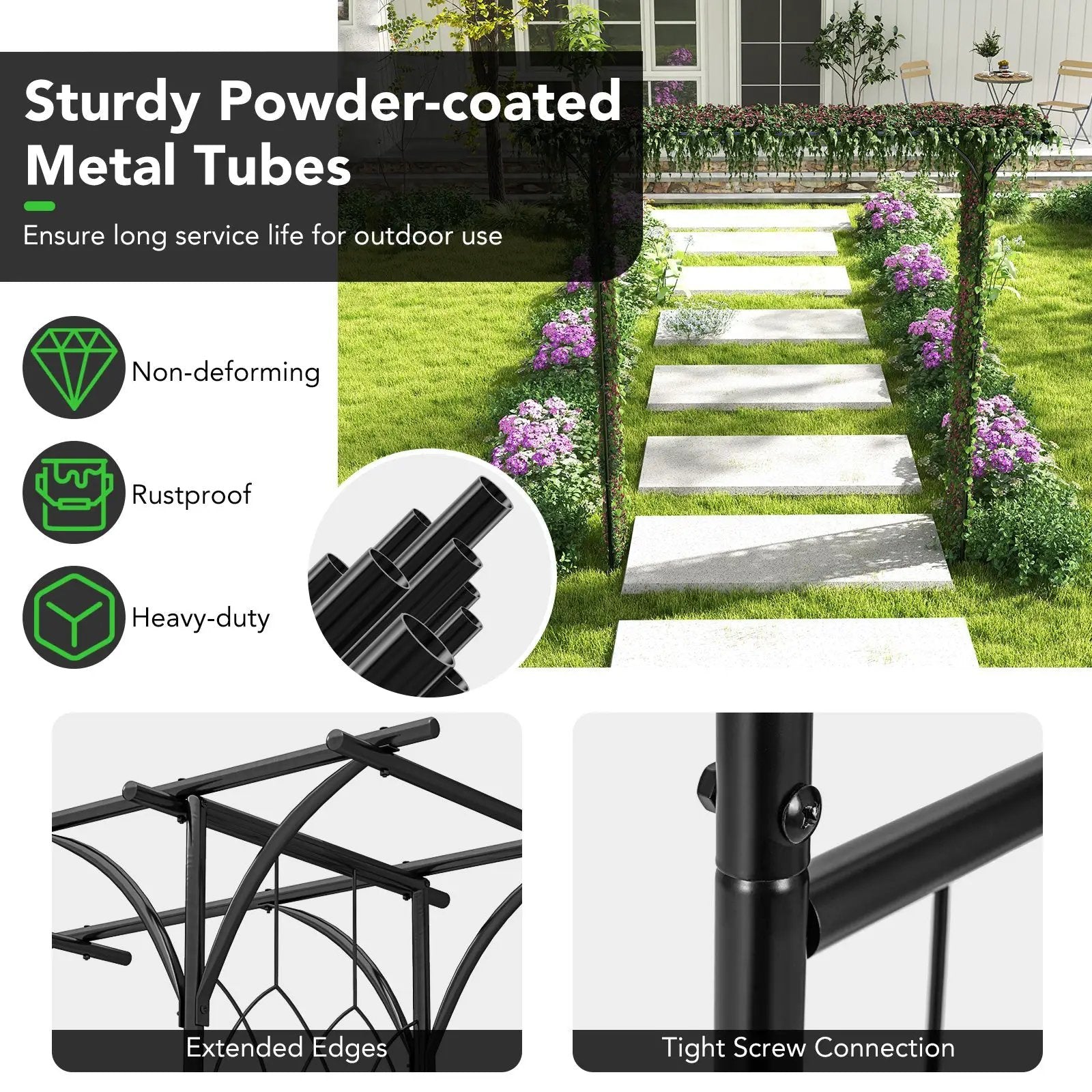 81 Inch Garden Arbor Metal Archway for Climbing Plants-Black by DirectDeals