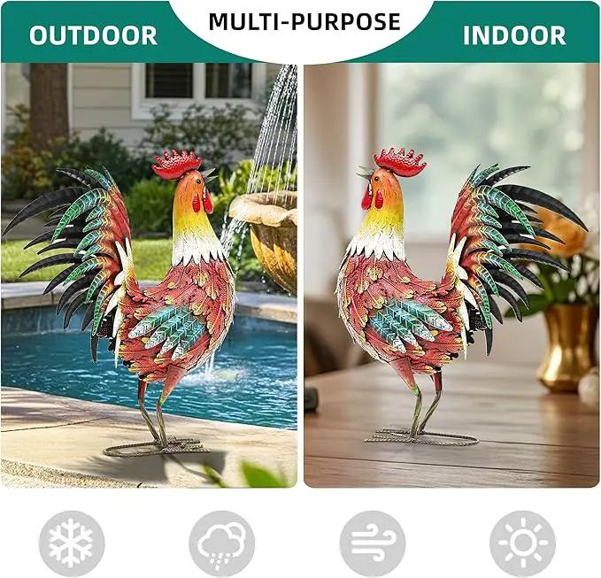 21" Metal Rooster Decor, Outdoor Garden Statues, Metal Chicken Sculpture for Backyard Patio Kitchen Decor by GreenHaven Gardens
