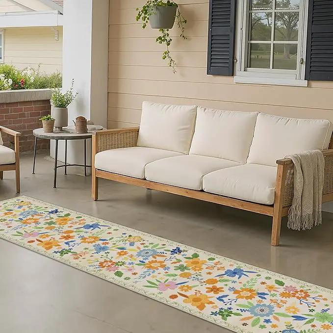 GENIMO Indoor Outdoor Area Rug 2' X 10' Waterproof, Washable Door Mat Non Shedding, Easy Cleaning Floral Outdoor Carpet for Patio, Entryway, Porch, Bathroom, Living Room, Bedroom, Backyard by GreenHaven Gardens