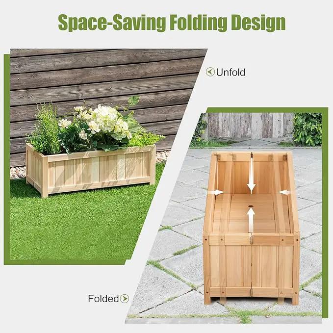 COSTWAY Wooden Planter Garden Bed, Folding Planter Box with Drainage Holes for Vegetables, Herbs, Fruits & Flowers, Outdoor Indoor Raised Planting Bed for Patio, Backyard, Lawn, 27.5"L x 12"W x 10"H by GreenHaven Gardens