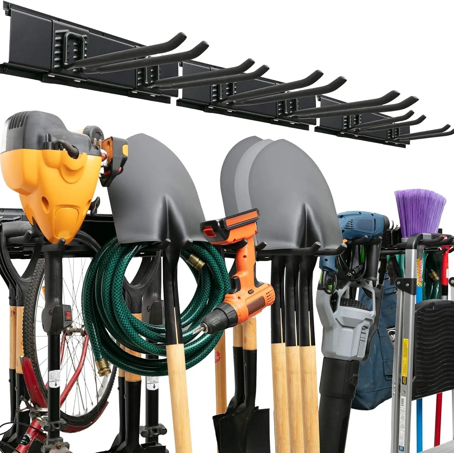 Garage Tool Organizer Wall Mount - 48 inches - Sturdy Storage Rack with Adjustable Hooks, Anti-Rust - Easy Installation, 300lbs Capacity - Garden Tool Organizer (03 Racks & 06 Hooks) by GreenHaven Gardens