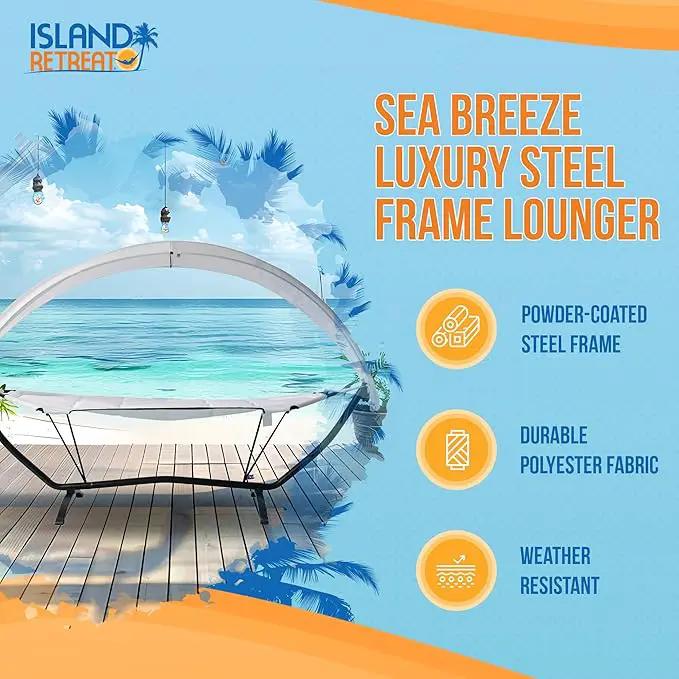 Island Retreat Sea Breeze Steel Frame Hammock Lounge Chair with Canopy - Luxury Shaded Hammock with Stand for Outside - Boho Style Beach Chair with Adjustable & Removeable Canopy - Black & Champagne by GreenHaven Gardens