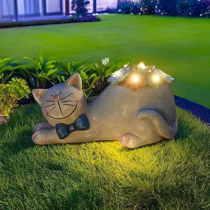 Cat Garden Figurines Outdoor Decor Solar Statue with LED Lights for Patio Lawn Yard Art Decoration Housewarming Garden Gift by GreenHaven Gardens