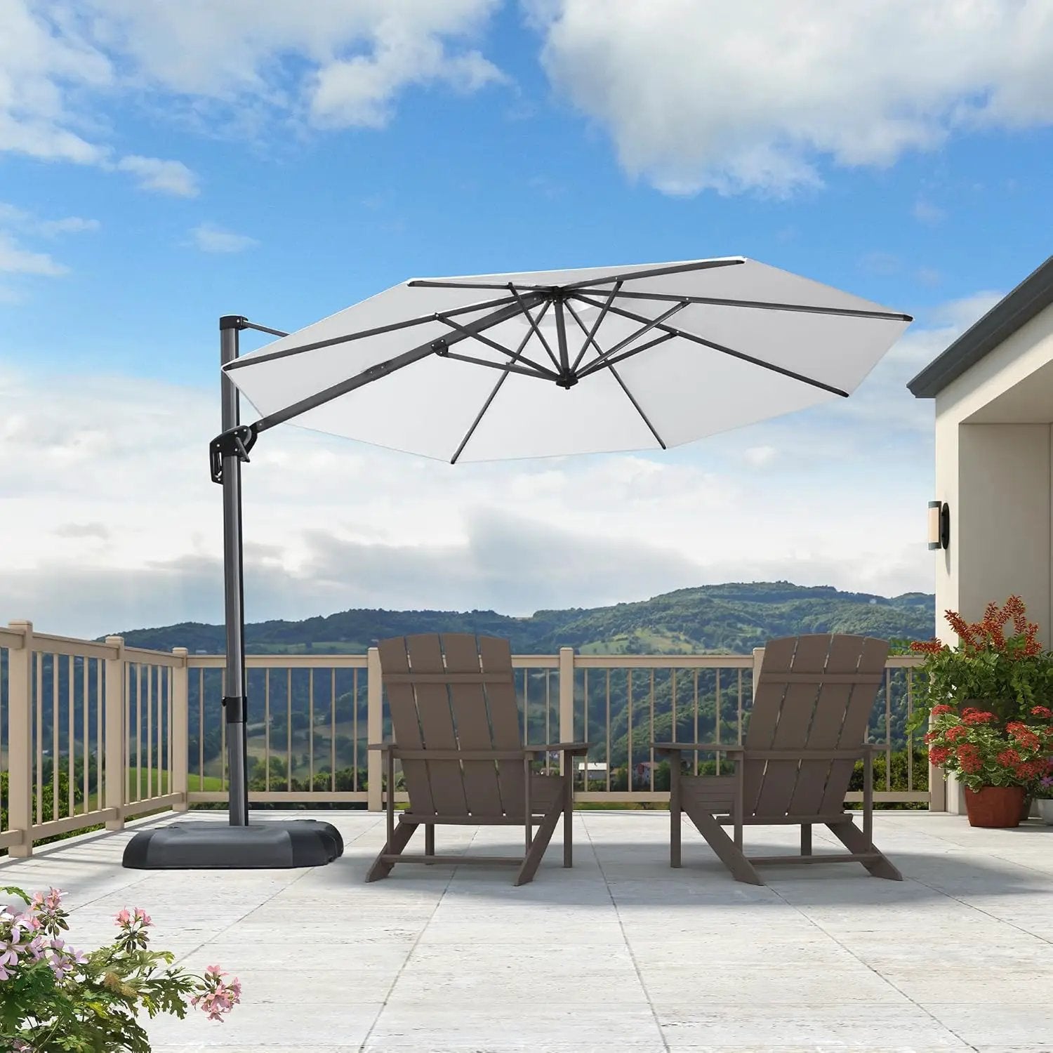 PURPLE LEAF 10 Feet Patio Umbrella Outdoor Cantilever Round Umbrella Aluminum Offset Umbrella with 360-degree Rotation for Garden Deck Pool Patio White by GreenHaven Gardens