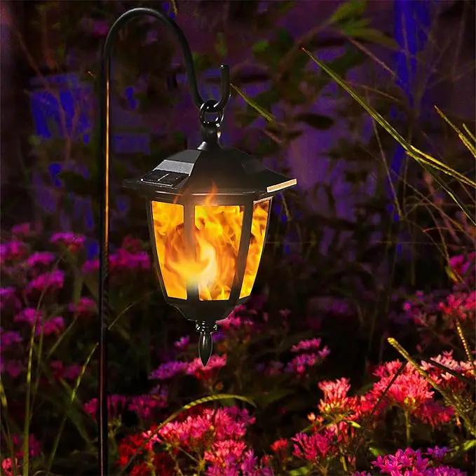 Dynaming 4 Pack Solar Flame Hanging Lights Outdoor, Solar Flickering Flame LED Garden Lanterns with 4 x 38 Inch Shepherd Hooks, Landscape Lighting Waterproof for Lawn Patio Yard Pathway Driveway by GreenHaven Gardens