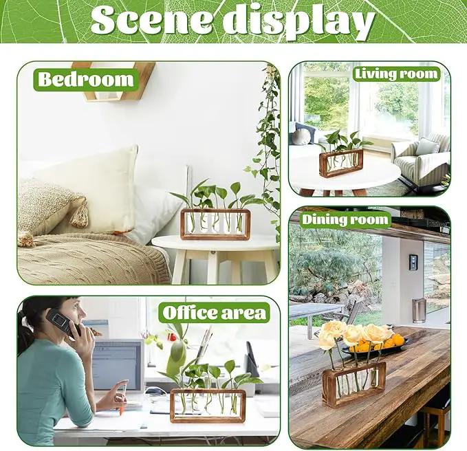 Glass Plant Propagation Station with 5 Test Tubes Planter Vase with Wooden Stand Birthday Gifts for Women Mom Plant Lovers by GreenHaven Gardens