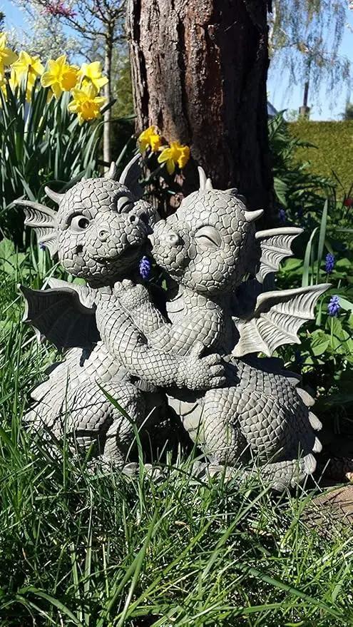 Pacific Giftware Garden Dragon Loving Couple Garden Display Decorative Accent Sculpture Stone Finish 10 Inch Tall by GreenHaven Gardens