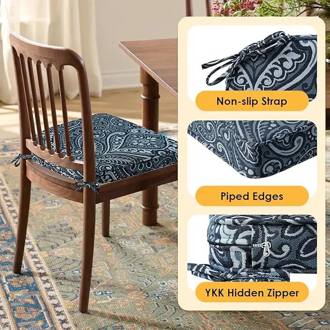 Outdoor Round Corner Seat Cushion, 17"x16"x2", Set of 4, Non Slip Seat Cushion Pads with Removable Cover for Patio Furniture, Garden Yard Lawn, Damask Vine by GreenHaven Gardens
