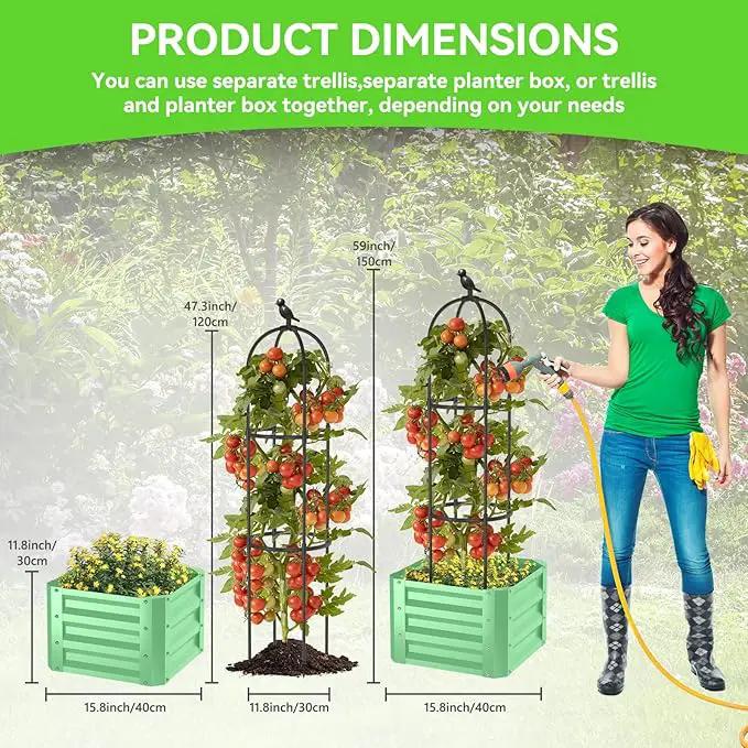 1Pack Raised Garden Beds Outdoor, Galvanized Metal Raised Garden Bed with Trellis, 16x16x60inch Tomato Cage Planters Box with Trellis for Climbing Plants Vegetable Vine Flowers by GreenHaven Gardens