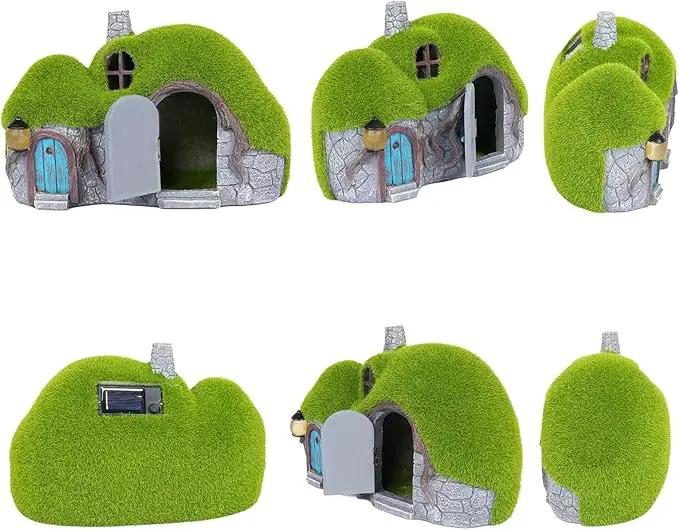 Garden Statues Outdoor Decor - Fairy House with Waterproof Solar Lights Resin Figurines for Yard Lawn Porch Outside Ornament or Garden Gift by GreenHaven Gardens
