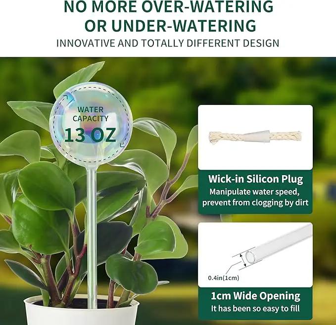 13 oz Up to 2 Weeks Extra Large Plant Self Watering Globes, Light Iridescent Glass Water Bulb Indoor Outdoor, Plant Waterer Self-Watering Stakes,Vacation Plant Thing for Plant Parents, 4 Pack by GreenHaven Gardens