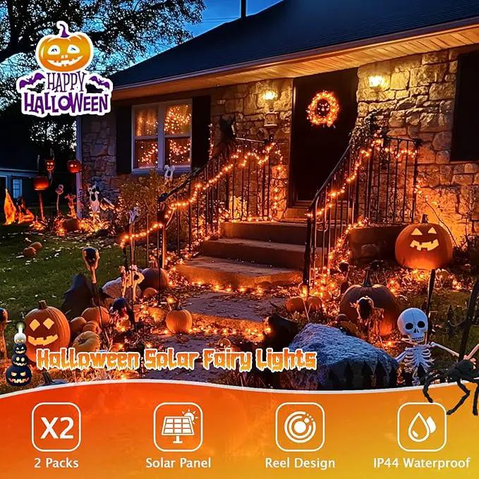 JMEXSUSS 2 Pack Solar Halloween Lights, 33ft 100 LED Outdoor Waterproof Orange Solar Lights for Tree Yard Patio Garden Halloween Thanksgiving Decorations by GreenHaven Gardens
