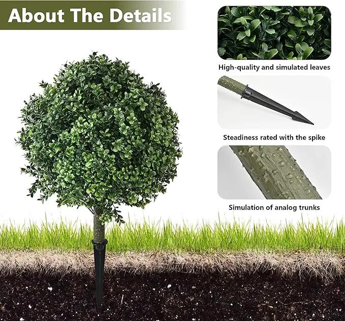 28" Artificial Boxwood Topiary Ball Trees with Ground Spike for Outdoor,Set of 2 UV Resistant Artificial Shrub Bushes,Artificial Plants,Fake Boxwood Plants for Indoor, Garden, Yard,Patio Décor by GreenHaven Gardens