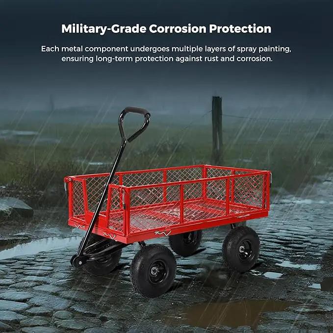 SUNNYFEEL 900 Lbs Capacity Heavy Duty Mesh Steel Garden Cart,Folding Utility Wagon with Removable Sides,10 Inch Flat Free Tires, Red by GreenHaven Gardens