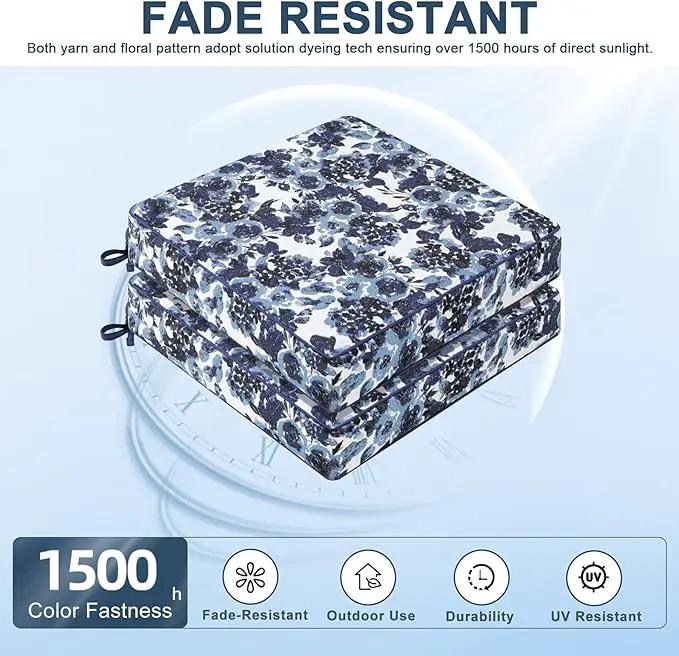 Favoyard Outdoor Chair Cushion 24 x 24 x 4 In Waterproof Pattern Fade Resistant Cushions for Patio Furniture with Removable Cover Attach Straps 28D Foam Insert Cushions Pads for Seat Sofa Couch 2 Pack by GreenHaven Gardens