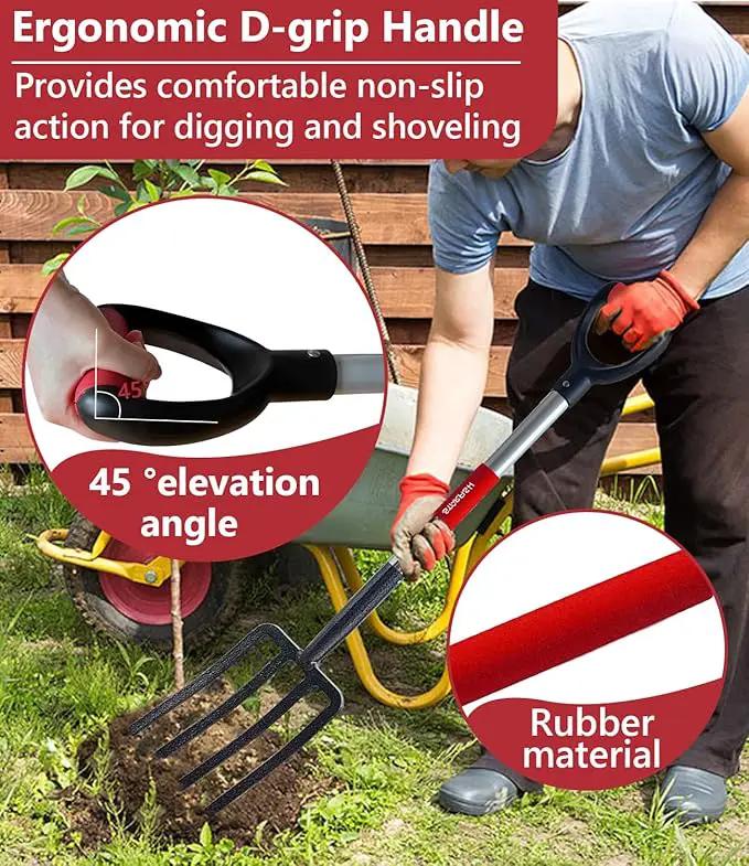 Garden Digging Forks with Premium 4-Tine Forged Steel Digging Fork D-Grip Handles 41" Sturdy Metal D-Handle Virtually Unbreakable Gardening Tool 2 Pcs by GreenHaven Gardens