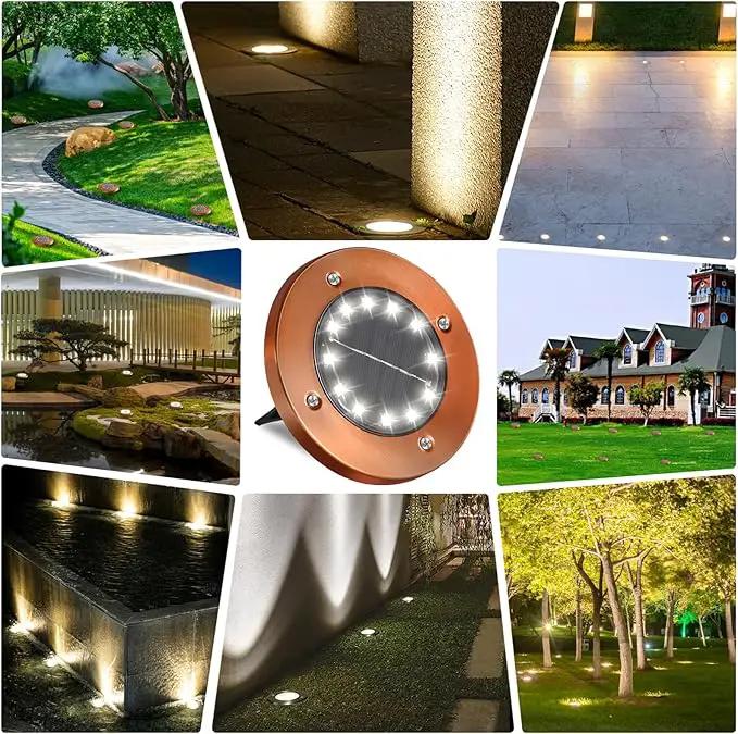 Solar Ground Lights Outdoor Waterproof Flat Garden Solar Disk Lights Floor 12 LED 8 Pack for Garden Patio Pathway Landscape Driveway Yard Path Decor by GreenHaven Gardens