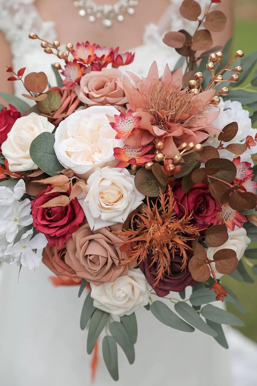 Artificial Flower Box Set Silk Fake Flowers for DIY Wedding Hand Bouquet Flower Arrangement Bouquet Centerpiece Decorations Baby Shower Party Home Decorations (Burgundy) by GreenHaven Gardens