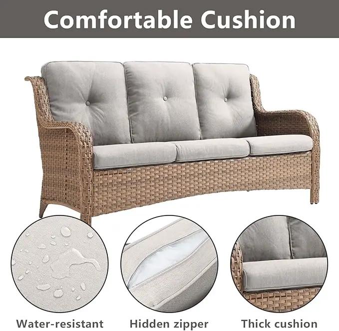 Outdoor Wicker Patio Furniture Set - 6 Piece Rattan Patio Conversation Set with 2 Rocking Swivel Chairs,2 Ottomans,1 Sofa and 1 Side Table for Porch Deck Backyard Garden(Yellow/Beige) by GreenHaven Gardens