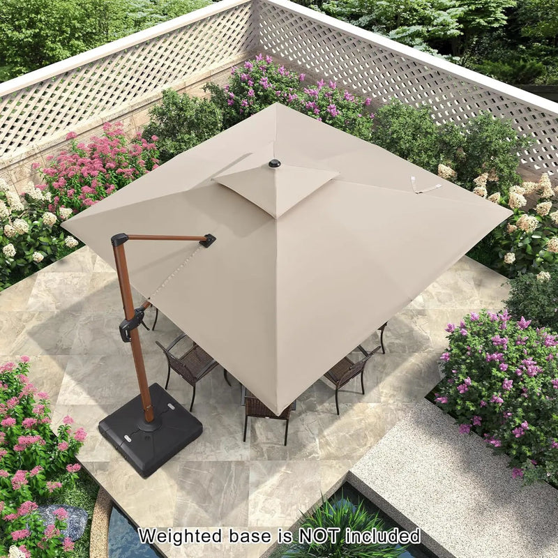PURPLE LEAF 11' X 11' Patio Umbrella Cantilever Outdoor Umbrellas Square Large Parasol Windproof Sunshade Heavy Duty Sun Umbrellas for Deck Pool Patio Garden, Beige by GreenHaven Gardens