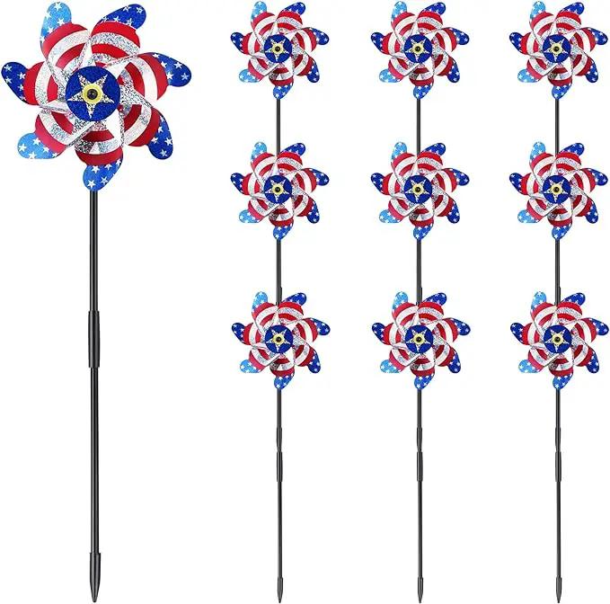 BATTIFE 10 Packs Patriotic Sparkly Reflective Pinwheels for Yard and Garden, American Flags Blinding Birds Pin Wheel Scare Birds & Animal Away, Wind Spinner for 4th of July by GreenHaven Gardens