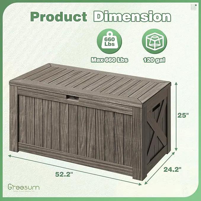 Greesum 120 Gallon Outdoor Storage Box with Lock - Large Resin Deck Box, Reinforced Lid for Garden, Patio, Lawn, Coffee by GreenHaven Gardens