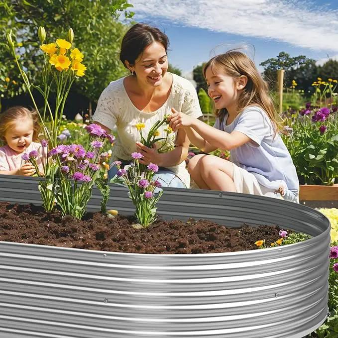 3 Pack 8x4FT Oval Galvanized Raised Garden Bed Outdoor,Metal Garden Bed for Vegetables,Above Ground Garden Box for Flower,Steel Raised Beds for Gardening by GreenHaven Gardens