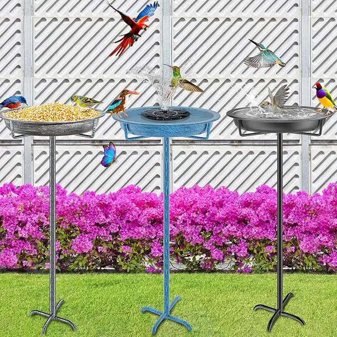 Metal Bird Bath for Outdoors Garden Birdbath Bowl, 36.2" Height Freestanding Bird Feeders for Outside with 4 Prongs Base Stake, Standing Birdfeeders for Yard Lawn Decor (Retro Silver) by GreenHaven Gardens