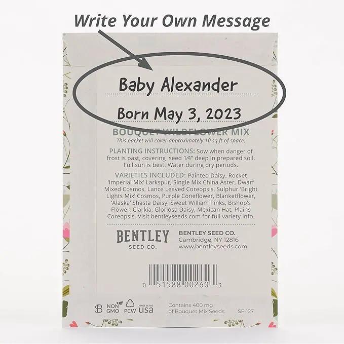 BENTLEY SEED CO. Oh Baby Seed Packets|Girl or Boy Baby Shower Favors for Guests | 25 Wildflower Seed Packets | Pre-Filled | Bouquet Wildflower Mix | Non-GMO Seeds | Gender Neutral | Eco-Friendly Gift by GreenHaven Gardens