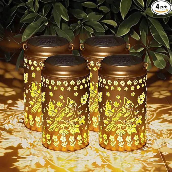 4 Pack Cardinal Solar Lanterns Outdoor Waterproof, Metal Hanging Lights Decorations for Garden Yard Lawn Patio, Cardinal Gifts for Women Mom Grandma Gardener for Mother'Day Christmas by GreenHaven Gardens
