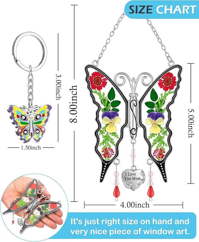 KY&BOSAM Butterfly Suncatcher Gifts for Mom for Windows Hangings I Love You Mom Pressed Flower Between Wings Glass Metal Engraved Charm Birthday Gifts for Women Mom Mother's Day Valentine's Christmas by GreenHaven Gardens