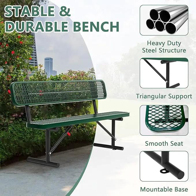 Heavy Duty Park Bench with Back Portable Frame, Outdoor Steel Bench with Backrest, Outdoor Park Bench Expanded Metal Mesh Bench for Lawn, Park, Deck, Garden, Patio, Porch, Black (Green, 6FT) by GreenHaven Gardens