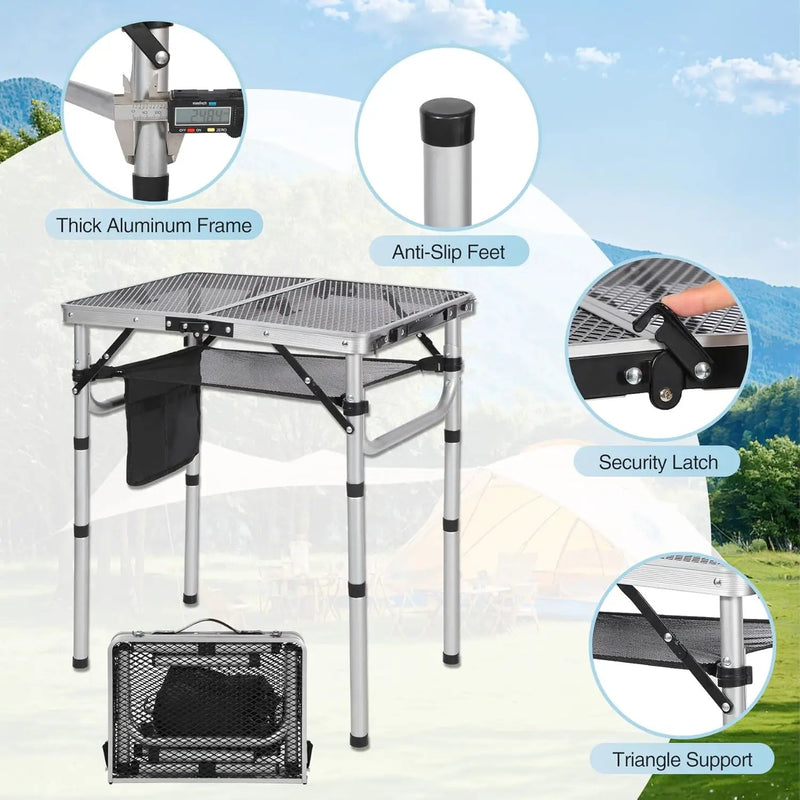 RedSwing Folding Grill Table, Lightweight Height Adjustable Aluminum Table with Mesh Desktop and Mesh Bag for Outdoor Camping Picnic BBQ, 2 Feet, Sliver by GreenHaven Gardens