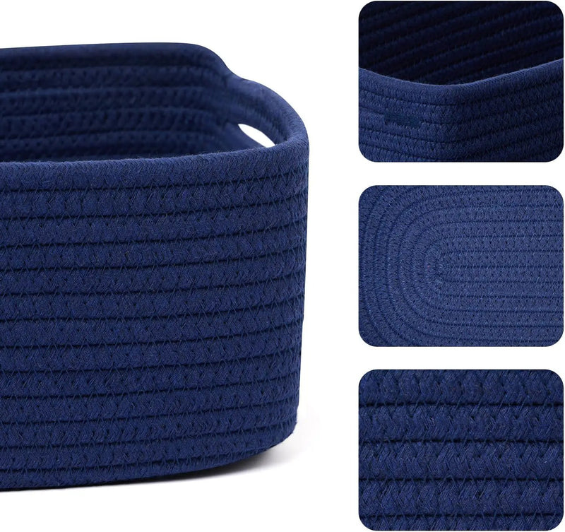 Small Storage Baskets for Organizing | Closet Organizer Bins | Shelf Toy Basket | Woven Rope Baskets | Cube Decorative Box | Shallow Basket | 13x8.5x5.1” | 3 Packs Navy Blue by GreenHaven Gardens