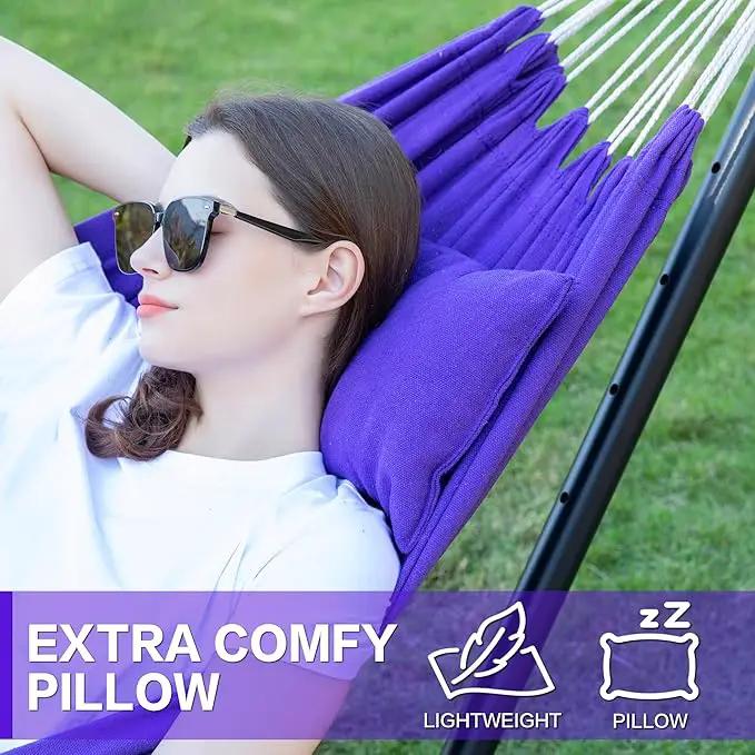 PNAEUT Double Hammocks with Stand for Outside, Portable Space Saving Heavy-Duty Steel Stand for Indoor Outdoor Patio with Carrying Bag, 450 lbs Capacity (Purple) by GreenHaven Gardens