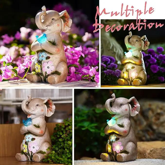 Solar Elephant Holding Solar Butterfly Lights - Resin Garden Outdoor Decorations for Patio,Balcony,Yard,Birthday Garden Gifts for Women Mom by GreenHaven Gardens