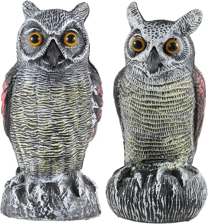 Hedoc 2 Pack Fake Owl Decoys to Scare Birds Away from Gardens and Rooftop, Long-Eared Owl Bird Deterrents, Nature Scarecrow Plastic Owls Pest Repellent, Owl Statue for Garden Decor, Yard Decoration by GreenHaven Gardens