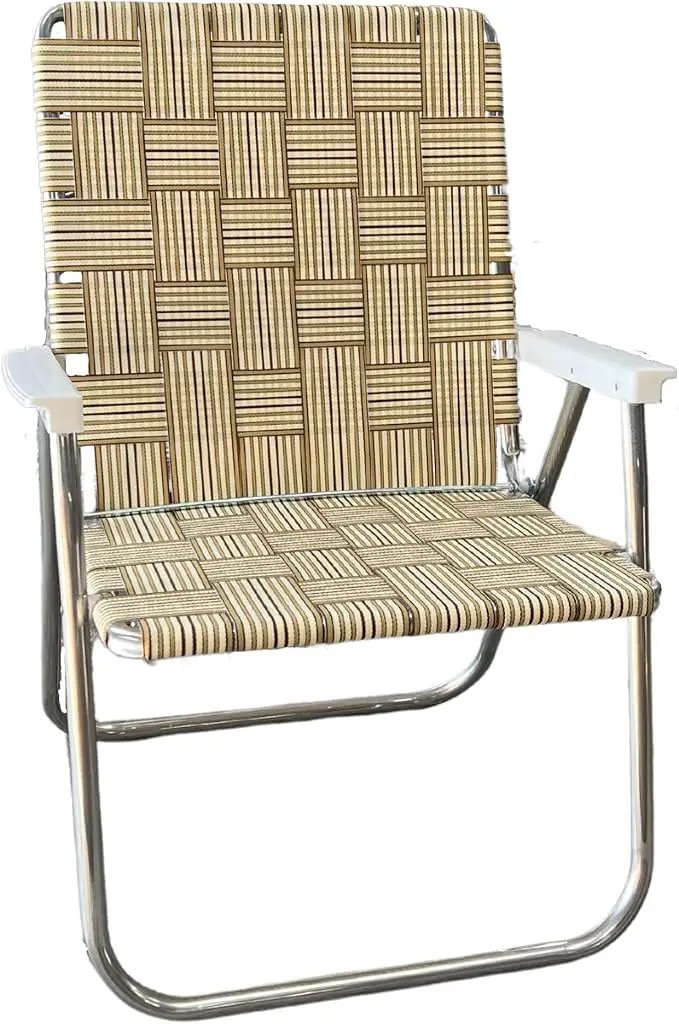 Lawn Chair USA Folding Aluminum Outdoor Patio Lawn Chair | Heavy-Duty Webbed Chairs for Camping, Sports, Beach, Yard & Tailgating | Lightweight Portable | Magnum - Tan Stripe by GreenHaven Gardens